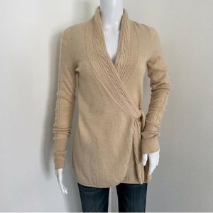 Lilly Pulitzer Women Elizabeth Wrap Cardigan Size M 100% Cashmere Tan Cable Knit